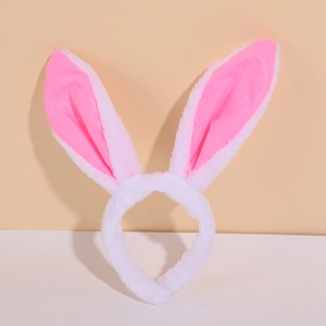 Serre-tête oreilles de lapin en peluche blanc et rose pour costume de Pâques et fête