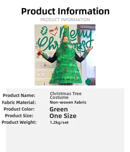 Christmas tree costume in green non-woven fabric with red baubles and yellow star