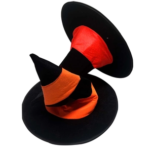 Set aus zwei spitzen Hexenhüten in Schwarz-Orange und Schwarz-Rot für Halloween