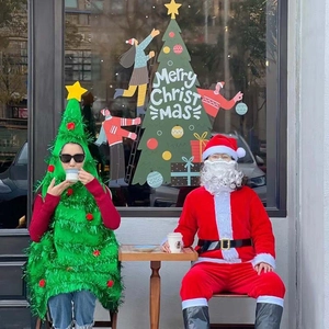 Christmas tree costume and classic Santa Claus outfit for festive holiday performances