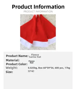 Detailed size chart for red brushed fabric Christmas hat with dimensions 30x40cm