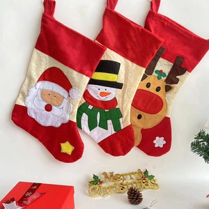 Large Christmas Stocking Gift Bag Polyester Santa Snowman Reindeer Applique Hanging Decoration For Xmas Tree Holiday Party Decor