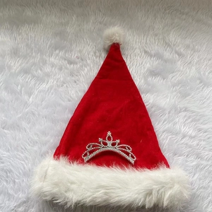Klassische rote Weihnachtsmütze aus Plüsch mit silbernem Strass-Kronen-Emblem für Feiern