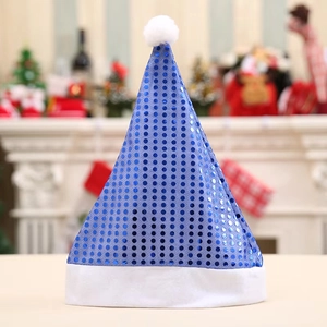 Cappello di Babbo Natale con paillettes blu reale e bordo in peluche per feste natalizie