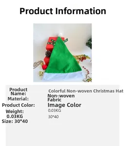 Close-up of green non-woven Christmas hat with details on fabric texture and white pompom