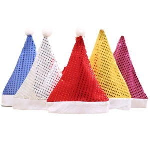 Set di cinque cappelli di Babbo Natale con paillettes in blu, argento, rosso e rosa