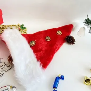 Bonnet de Noël en Peluche pour Adultes Chapeau de Père Noël Doux Avec Cloches Dorées Rouge Et Blanc Fausse Fourrure Fête