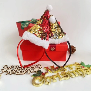 Reversible Sequin Christmas Headband Mini Santa Hat Festive Hair Accessory For Holiday Party Xmas Gift Decoration Polyester