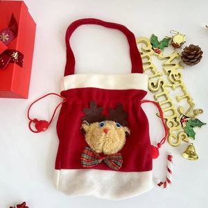 Weihnachts-Weinbeutel aus Samt mit 3D-Plüsch-Rentierkopf und festlicher Dekoration