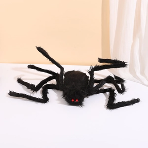 Giant black plush Halloween spider with red eyes for indoor and outdoor party decor