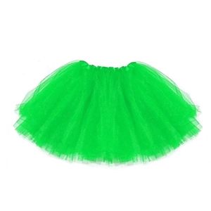 Detail of neon green layered mesh tutu skirt with elastic waistband for kids
