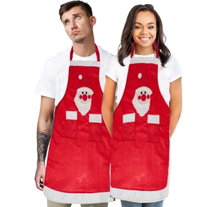 Christmas Santa Claus Apron Red Non-Woven Fabric Kitchen Cooking Bib Party Decoration Pockets Festive Holiday Gift For Adults