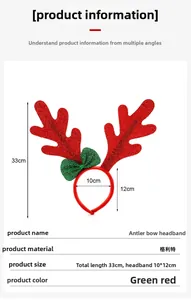 Detailed view of Christmas reindeer antler headband with dimensions and red glitter material