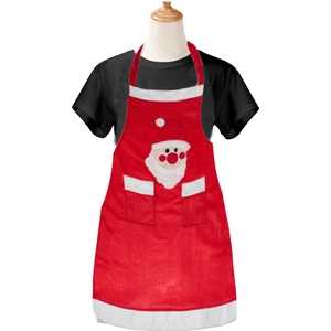 Festive red Christmas apron with Santa Claus print and white pockets for holiday cooking
