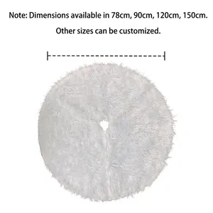 White faux rabbit fur Christmas tree skirt with plush shaggy texture and round design