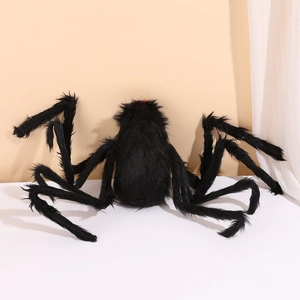 Giant black hairy spider Halloween decoration with red eyes and poseable legs for outdoors