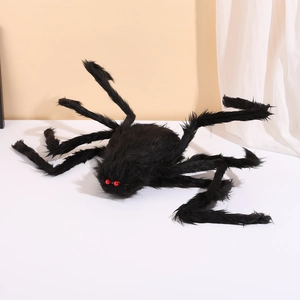 Giant black hairy spider Halloween decoration with red eyes and poseable legs for outdoors