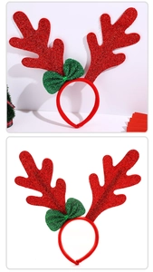 Christmas reindeer antler headband with red glitter and green bows for festive costumes