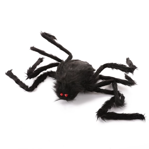 Realistic large black fuzzy spider with red eyes for Halloween outdoor decor