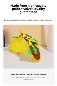 Close-up of taco hat made of gold velvet fabric with realistic food texture details