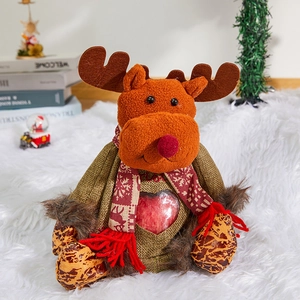 Christmas reindeer gift bag with clear heart window and red plush nose for holiday candy