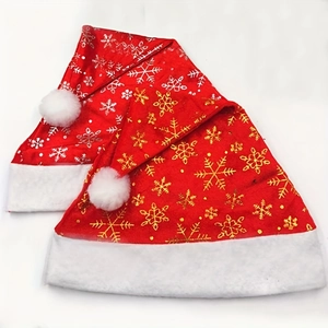 Bonnets de Noël en velours rouge avec flocons dorés et argentés pour décoration de fête
