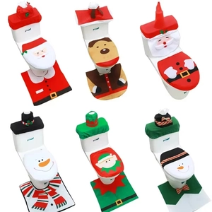 3-piece Christmas toilet seat cover set with Santa, reindeer, and snowman designs