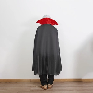 Cape de Vampire d'Halloween Noir Rouge Col Montant Cape de Mort pour Adultes Enfants Costume de Cosplay Fête