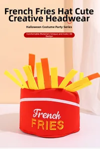 Detailed view of the red French Fries hat made of soft felt for funny party costumes