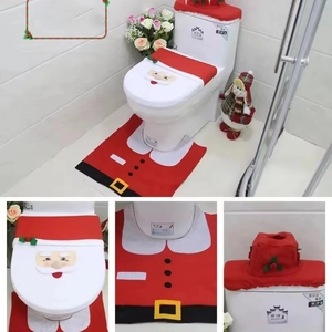 4-piece Christmas Santa Claus toilet seat cover set with floor mat and tank cover