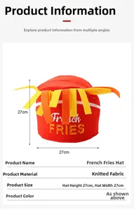 Detailed size view of red french fries party hat made of knitted fabric 27x27cm