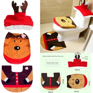 Three-piece Christmas reindeer toilet set with rug and tank cover made of non-woven fabric