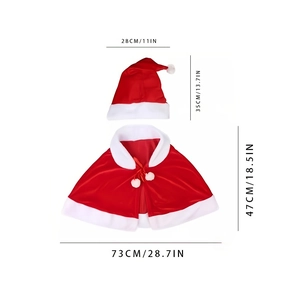 Short hooded Christmas velvet cape set with white faux fur trim and measurements