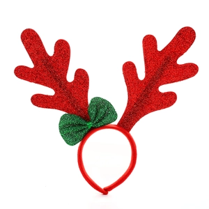 Christmas reindeer antler headband with glitter bow and festive red sequins accessory