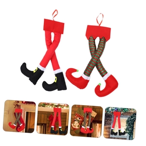 Jambes d'Elfe de Noël Décoration à Suspendre pour Coffre de Voiture Jambes du Père Noël Pendentif en Peluche pour Arbre de Noël Cheminée