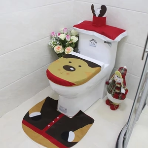 Christmas Reindeer 3-piece bathroom set with toilet lid cover, rug, and tank tissue holder
