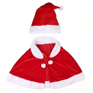 Christmas gold velvet hooded cloak with matching red hat for women and children costume set