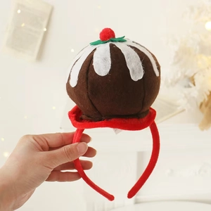 Festive Christmas pudding headband with holly leaves and red berries for holiday party hair accessory