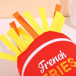 Novelty plush french fries hat in red box with yellow felt chips for party costume