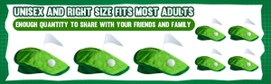 Detailed set of green golf course berets with flags and mini balls for party costume