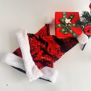 Reversible Sequin Christmas Hat Red And Green Paillette Xmas Cap With White Plush Trim Holiday Party Decor For Adult