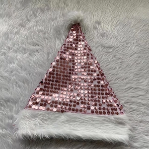 Bonnet de Noël à paillettes roses avec bordure en peluche blanche pour fête de fin d'année