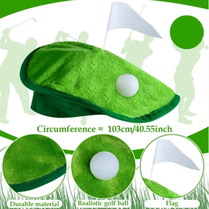 Funny green plush golf course hat with white flag and ball accessory for parties