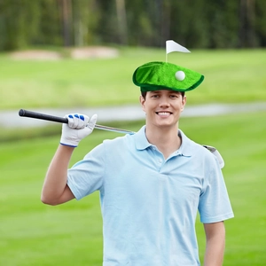 Green golf themed beret hat with flagpole and ball for party costume accessories