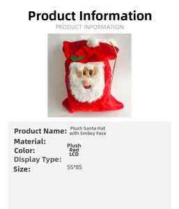 Detail of Santa Claus embroidery and Merry Christmas text on large red plush gift bag