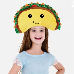 Cartoon Taco Shape Plush Hat Funny Mexican Food Costume Headwear For Halloween Christmas Party Props Unisex Novelty Headpiece
