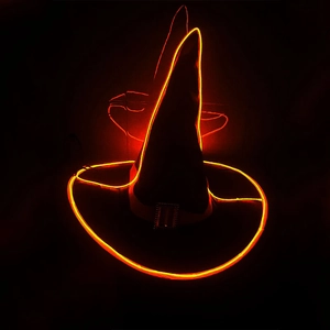 Luminous black Halloween wizard hat with glowing orange LED wire and silver buckle detail