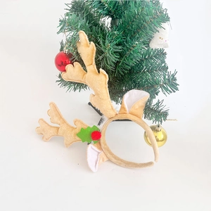 Serre-tête bois de renne de Noël avec oreilles en peluche et décorations de baies rouges