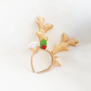 Serre-tête bois de renne de Noël avec oreilles en peluche et feuilles de houx vertes