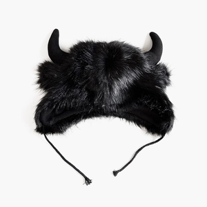 Funny black plush ox horn hat for Halloween parties and creative birthday photography props